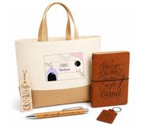 Planetee Coffret Cadeau Anna Fabuleuse | Sac Cabas Coton et Jute 18 L, Carnet, Stylo Bambou, Porte-Clés, Marque-Page | 5 Pièces Gravées | Anniversaire Noël