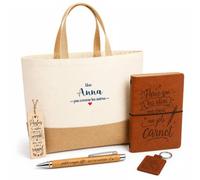 Planetee Coffret Cadeau Anna Pas Comme les Autres | Sac Cabas Coton et Jute 18 L, Carnet, Stylo Bambou, Porte-Clés, Marque-Page | 5 Pièces Gravées | Anniversaire Noël