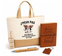 Planetee Coffret Cadeau Cavalier King Charles J'peux Pas Design | Sac Cabas Coton et Jute 18 L, Carnet, Stylo Bambou, Porte-Clés, Marque-Page | 5 Pièces Gravées | Anniversaire Noël