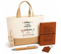 Planetee Coffret Cadeau Expert Comptable Préférée | Sac Cabas Coton et Jute 18 L, Carnet, Stylo Bambou, Porte-Clés, Marque-Page | 5 Pièces Gravées | Anniversaire Noël