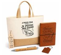 Planetee Coffret Cadeau J’peux pas je préfère mon Iguane | Sac Cabas Coton et Jute 18 L, Carnet, Stylo Bambou, Porte-Clés, Marque-Page | 5 Pièces Gravées | Anniversaire Noël