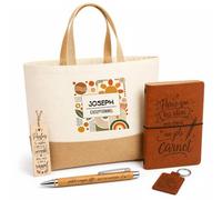 Planetee Coffret Cadeau Joseph Exceptionnel | Sac Cabas Coton et Jute 18 L, Carnet, Stylo Bambou, Porte-Clés, Marque-Page | 5 Pièces Gravées | Anniversaire Noël