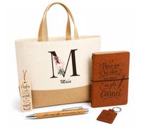 Planetee Coffret Cadeau Maïa Lettre | Sac Cabas Coton et Jute 18 L, Carnet, Stylo Bambou, Porte-Clés, Marque-Page | 5 Pièces Gravées | Anniversaire Noël