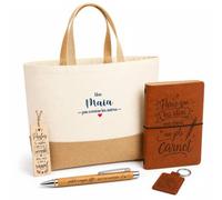 Planetee Coffret Cadeau Maïa Pas Comme les Autres | Sac Cabas Coton et Jute 18 L, Carnet, Stylo Bambou, Porte-Clés, Marque-Page | 5 Pièces Gravées | Anniversaire Noël
