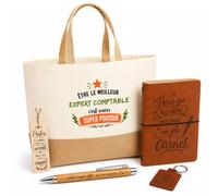Planetee Coffret Cadeau Meilleur Expert Comptable Super Pouvoir | Sac Cabas Coton et Jute 18 L, Carnet, Stylo Bambou, Porte-Clés, Marque-Page | 5 Pièces Gravées | Anniversaire Noël