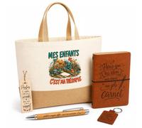 Planetee Coffret Cadeau Mes Enfants C'est Ma Thérapie | Sac Cabas Coton et Jute 18 L, Carnet, Stylo Bambou, Porte-Clés, Marque-Page | 5 Pièces Gravées | Anniversaire Noël