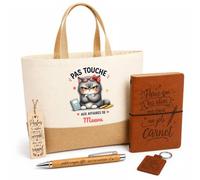Planetee Coffret Cadeau Pas Touche Maeva | Sac Cabas Coton et Jute 18 L, Carnet, Stylo Bambou, Porte-Clés, Marque-Page | 5 Pièces Gravées | Anniversaire Noël