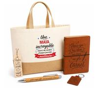 Planetee Coffret Cadeau Une Maïa Incroyable | Sac Cabas Coton et Jute 18 L, Carnet, Stylo Bambou, Porte-Clés, Marque-Page | 5 Pièces Gravées | Anniversaire Noël