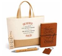 Planetee Coffret Cadeau Une Victoria Aussi Géniale | Sac Cabas Coton et Jute 18 L, Carnet, Stylo Bambou, Porte-Clés, Marque-Page | 5 Pièces Gravées | Anniversaire Noël