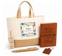 Planetee Coffret Cadeau Victoria Exeptionnellle Design Abstrait | Sac Cabas Coton et Jute 18 L, Carnet, Stylo Bambou, Porte-Clés, Marque-Page | 5 Pièces Gravées | Anniversaire Noël