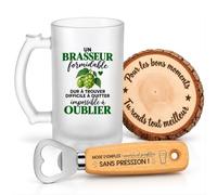 Planetee Coffret Chope Brasseur Impossible à Oublier | Verre Givré 470 ml, Décapsuleur Gravé, Sous-Verre Bois, 3 Pièces, Cadeau Noël Collègue Homme Départ Retraite Remerciement
