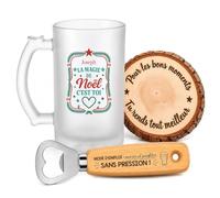 Planetee Coffret Chope de Bière Joseph, la magie de Noël c'est toi | Chope Verre Givré 470 ml, Décapsuleur Gravé, Dessous de Verre Bois | 3 Pièces | Cadeau Noël Homme Anniversaire Fête Original