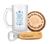 Planetee Coffret Chope de Bière Joyeux Noël au meilleur Joseph du monde | Chope Verre Givré 470 ml, Décapsuleur Gravé, Dessous de Verre Bois | 3 Pièces | Cadeau Noël Homme Anniversaire Fête Original