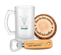 Planetee Coffret Chope de Bière Joyeux Noël Joseph | Chope Verre Givré 470 ml, Décapsuleur Gravé, Dessous de Verre Bois | 3 Pièces | Cadeau Noël Homme Anniversaire Fête Original