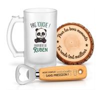 Planetee Coffret Chope de Bière Pas Touche Propriété de Ruben | Verre Givré 470 ml, Décapsuleur Gravé, Sous-Verre Bois | 3 Pièces | Cadeau Noël Homme Anniversaire Fête Original