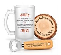 Planetee Coffret Chope de Bière Ruben aussi Génial | Verre Givré 470 ml, Décapsuleur Gravé, Sous-Verre Bois | 3 Pièces | Cadeau Noël Homme Anniversaire Fête Original