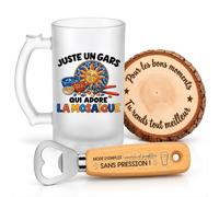 Planetee Coffret Chope de Bière Un Gars qui Adore la Mosaïque | Verre Givré 470 ml, Décapsuleur Gravé, Sous-Verre Bois | 3 Pièces | Cadeau Noël Homme Passionné Humour Original Anniversaire
