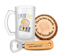 Planetee Coffret Chope J'peux pas J'ai Console | Verre Givré 470 ml, Décapsuleur Gravé, Sous-Verre Bois, 3 Pièces, Cadeau Noël Homme Passionné Humour Original Anniversaire