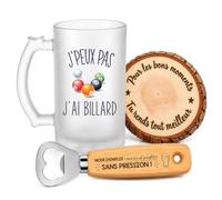 Planetee Coffret Chope Passion Billard | Verre Givré 470 ml, Décapsuleur Gravé, Sous-Verre Bois, 3 Pièces, Cadeau Noël Homme Passionné Humour Original Anniversaire