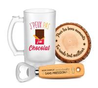 Planetee Coffret Chope Passion Chocolat | Verre Givré 470 ml, Décapsuleur Gravé, Sous-Verre Bois, 3 Pièces, Cadeau Noël Homme Passionné Humour Original Anniversaire