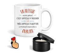 Planetee Coffret Mug Alessio aussi Génial | Céramique 330 ml, Bougie Parfumée en Boîte Métal, Pin's Cœur | 3 Pièces | Cadeau Noël Homme Anniversaire Fête Original