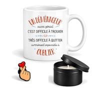 Planetee Coffret Mug Déménageur aussi Génial | Céramique 330 ml, Bougie Parfumée en Boîte Métal, Pin's Cœur | 3 Pièces | Cadeau Noël Collègue Homme Départ Retraite Remerciement