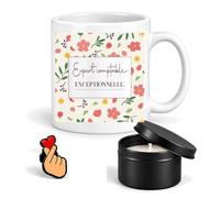 Planetee Coffret Mug Expert Comptable Exceptionnelle Fleurs | Céramique 330 ml, Bougie Parfumée en Boîte Métal, Pin's Cœur, 3 Pièces, Cadeau Noël Collègue Femme Départ Retraite
