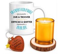 Planetee Coffret Mug Formidable Expert Comptable | Céramique 330 ml, Bougie en Verre, Sous-Verre Bois, Porte-Clés Cœur, 4 Pièces, Cadeau Noël Collègue Homme Départ Retraite