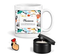 Planetee Coffret Mug Marianne Exceptionnelle | Céramique 330 ml, Bougie Parfumée en Boîte Métal, Pin's Cœur | 3 Pièces | Cadeau Noël Femme Anniversaire Fête Original