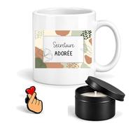 Planetee Coffret Mug Secrétaire Adorée | Céramique 330 ml, Bougie Parfumée en Boîte Métal, Pin's Cœur, 3 Pièces, Cadeau Noël Collègue Femme Départ Retraite