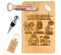 Planetee Coffret Planche à Découper Cavalier King Charles Temps Libre | Bambou Gravé, Tire-Bouchon, Bouchon à Vin, Porte-Clés, 4 Pièces, Cadeau Noël Homme Passionné Humour Original Anniversaire