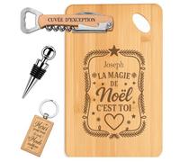 Planetee Coffret Planche à Découper Joseph, la magie de Noël c'est toi | Bambou Gravé, Tire-Bouchon, Bouchon à Vin, Porte-Clés, 4 Pièces, Cadeau Noël Homme Anniversaire Fête Original