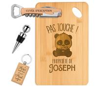 Planetee Coffret Planche à Découper Pas Touche Propriété de Joseph | Bambou Gravé, Tire-Bouchon, Bouchon à Vin, Porte-Clés, 4 Pièces, Cadeau Noël Homme Anniversaire Fête Original