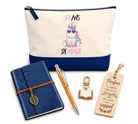 Planetee Coffret Pochette 59 Ans de Magie | Pochette Coton, Carnet Similicuir, Stylo Bambou, Marque-Page Bois, Porte-Clés Livre | 5 Pièces | Cadeau Noël Anniversaire Original Humour
