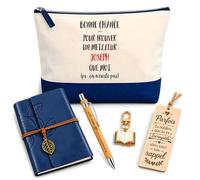 Planetee Coffret Pochette Bonne Chance Joseph | Pochette Coton, Carnet Similicuir, Stylo Bambou, Marque-Page Bois, Porte-Clés Livre | 5 Pièces | Cadeau Noël Homme Anniversaire Fête Original