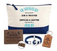 Planetee Coffret Pochette Formidable Sommelier | Pochette Coton 5 L, Portefeuille Gravé, Porte-Clés, Bracelet Ancre, 4 Pièces, Cadeau Noël Collègue Homme Départ Retraite
