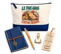 Planetee Coffret Pochette Le Foie Gras Ma Thérapie | Pochette Coton, Carnet Similicuir, Stylo Bambou, Marque-Page Bois, Porte-Clés Livre | 5 Pièces | Cadeau Noël Homme Passionné Humour Original
