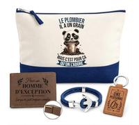 Planetee Coffret Pochette Le Plombier a Un Grain | Pochette Coton 5 L, Portefeuille Gravé, Porte-Clés, Bracelet Ancre | 4 Pièces | Cadeau Noël Collègue Homme Départ Retraite Remerciement