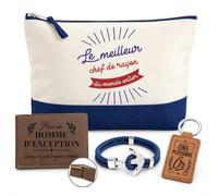 Planetee Coffret Pochette Meilleur Chef de Rayon du Monde | Pochette Coton 5 L, Portefeuille Gravé, Porte-Clés, Bracelet Ancre, 4 Pièces, Cadeau Noël Collègue Homme Départ Retraite