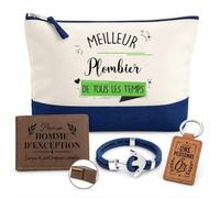 Planetee Coffret Pochette Meilleur Plombier de Tous Les Temps | Pochette Coton 5 L, Portefeuille Gravé, Porte-Clés, Bracelet Ancre | 4 Pièces | Cadeau Noël Collègue Homme Départ Retraite Remerciement