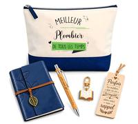 Planetee Coffret Pochette Meilleur Plombier de Tous Les Temps | Pochette Coton, Carnet Similicuir, Stylo Bambou, Marque-Page Bois, Porte-Clés Livre | 5 Pièces | Cadeau Noël Collègue Homme Départ