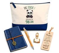 Planetee Coffret Pochette Pas Touche Propriété de Milàn | Pochette Coton, Carnet Similicuir, Stylo Bambou, Marque-Page Bois, Porte-Clés Livre, 5 Pièces, Cadeau Noël Homme Anniversaire