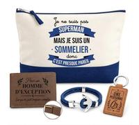 Planetee Coffret Pochette Sommelier Super-Héros | Pochette Coton 5 L, Portefeuille Gravé, Porte-Clés, Bracelet Ancre, 4 Pièces, Cadeau Noël Collègue Homme Départ Retraite