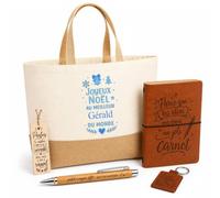 Planetee Coffret Sac Cabas Joyeux Noël au meilleur Gérald du monde | Sac Cabas Coton et Jute 18 L, Carnet, Stylo Bambou, Porte-Clés, Marque-Page | 5 Pièces | Cadeau Anniversaire Noël Prénom