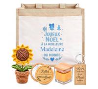 Planetee Coffret Sac Jute Madeleine | Sac Cabas Jute 21 L, Bougie Cire d'Abeille, Miroir de Poche, Porte-Clés, Fleur en Crochet, 5 Pièces