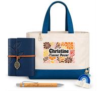 Planetee Coffret Sac Shopping Christine | Cabas Coton 27 L, Carnet Similicuir, Stylo Bambou, Porte-Clés, Trombone | 5 Pièces | Cadeau Noël Femme Anniversaire Fête Original