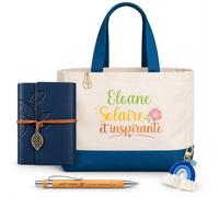Planetee Coffret Sac Shopping Eloane | Cabas Coton 27 L, Carnet Similicuir, Stylo Bambou, Porte-Clés, Trombone | 5 Pièces | Cadeau Noël Femme Anniversaire Fête Original