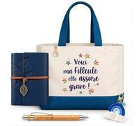 Planetee Coffret Sac Shopping Filleule | Sac Cabas Coton 27 L, Carnet Similicuir, Stylo Bambou, Porte-Clés, Trombone | 5 Pièces | Cadeau Anniversaire Noël Naissance