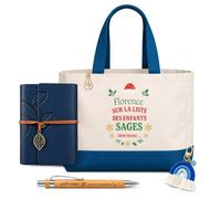 Planetee Coffret Sac Shopping Florence | Sac Cabas Coton 27 L, Carnet Similicuir, Stylo Bambou, Porte-Clés, Trombone | 5 Pièces | Cadeau Anniversaire Noël Prénom