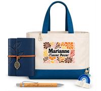 Planetee Coffret Sac Shopping Marianne | Cabas Coton 27 L, Carnet Similicuir, Stylo Bambou, Porte-Clés, Trombone | 5 Pièces | Cadeau Noël Femme Anniversaire Fête Original